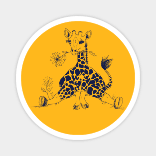 Cute Baby Giraffe with Flower in Mouth Magnet